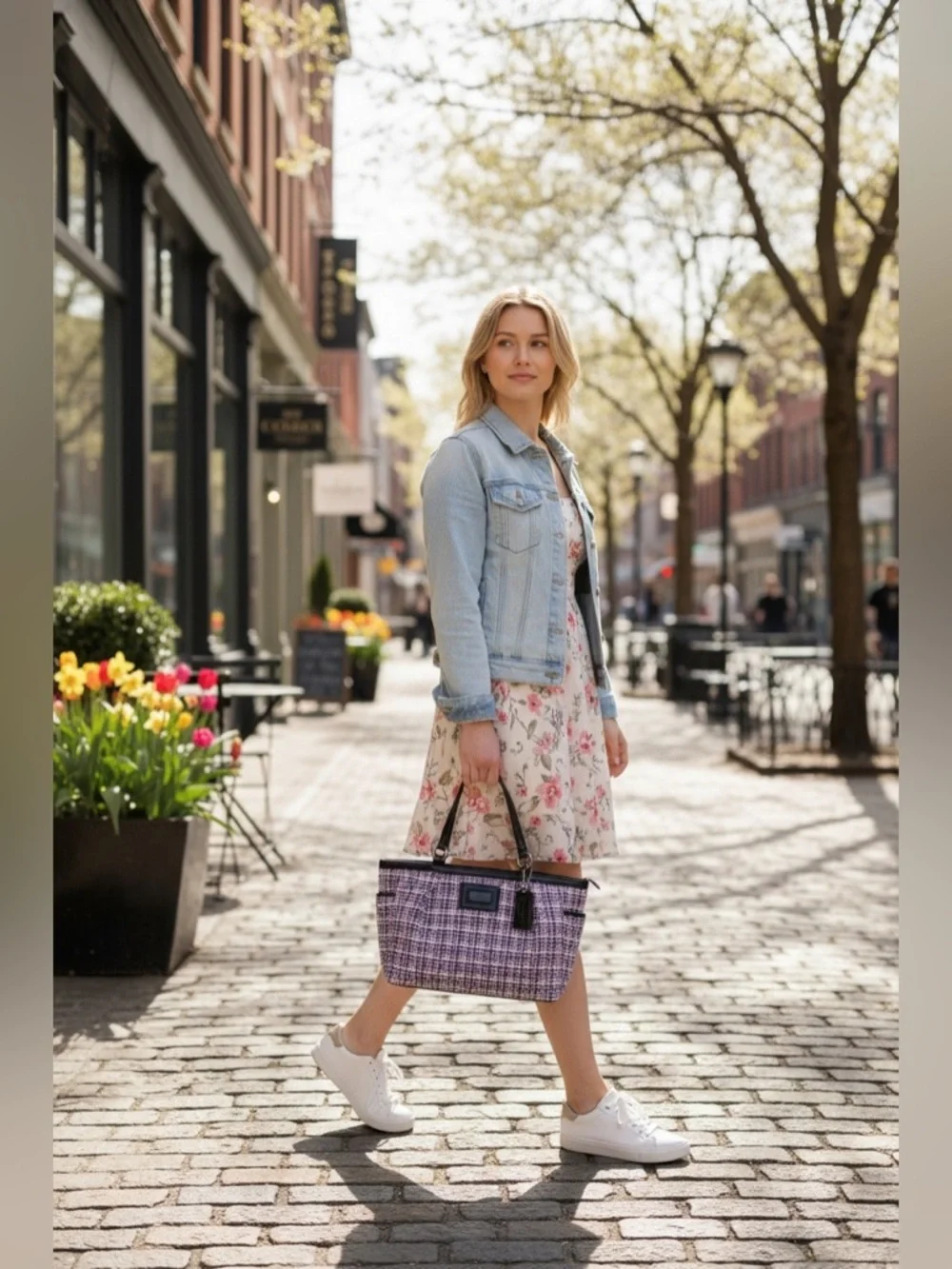 Coach Tweed Plaid Tote F17699 Black Patent Trim Satchel